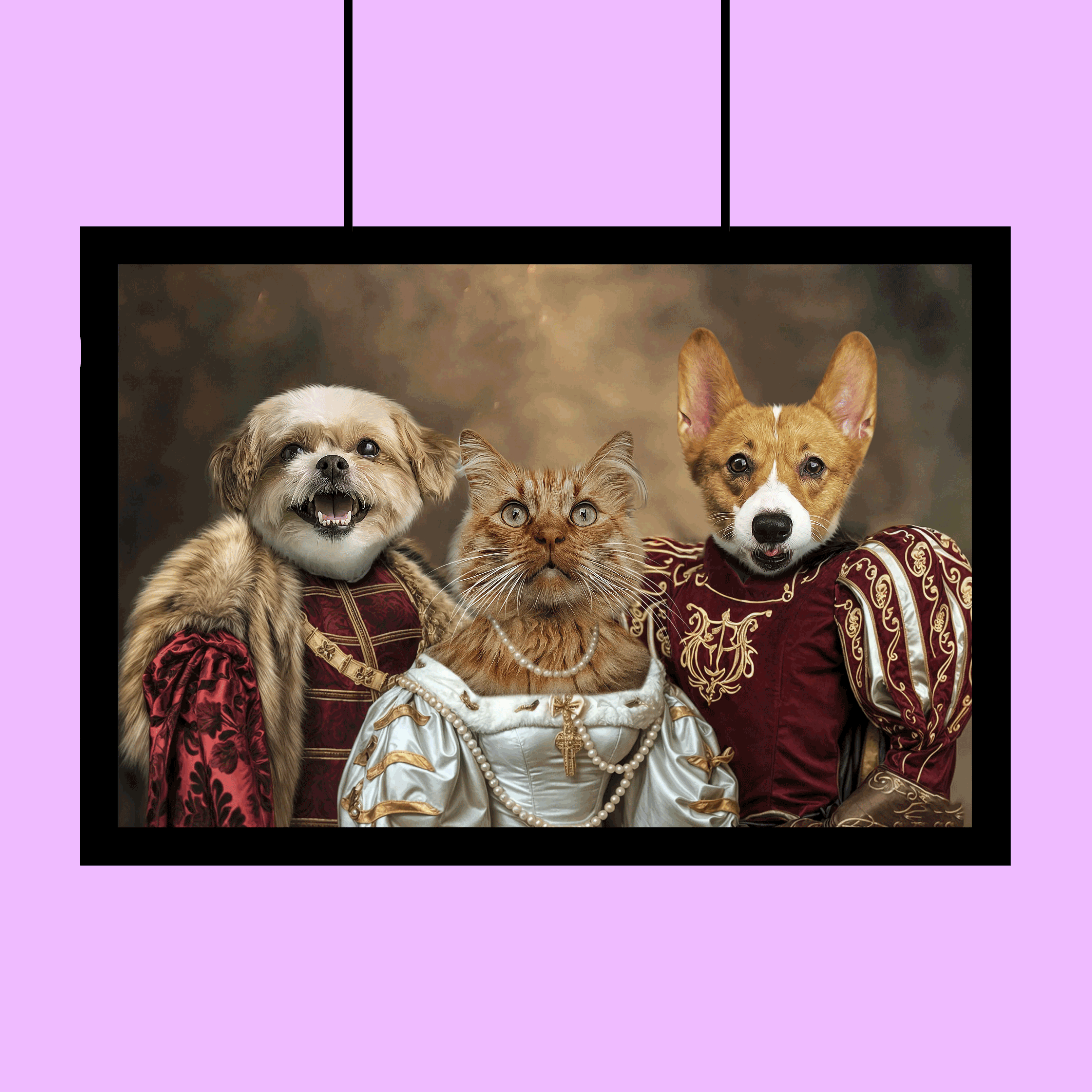Noble Pet Trio – Royal Multi-Pet Portrait